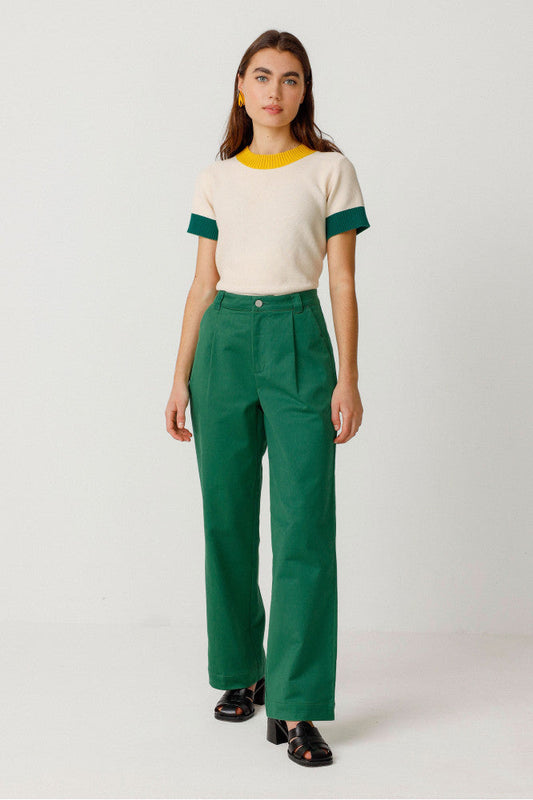 Pantalon ample en coton bio | vert "delika basil green"