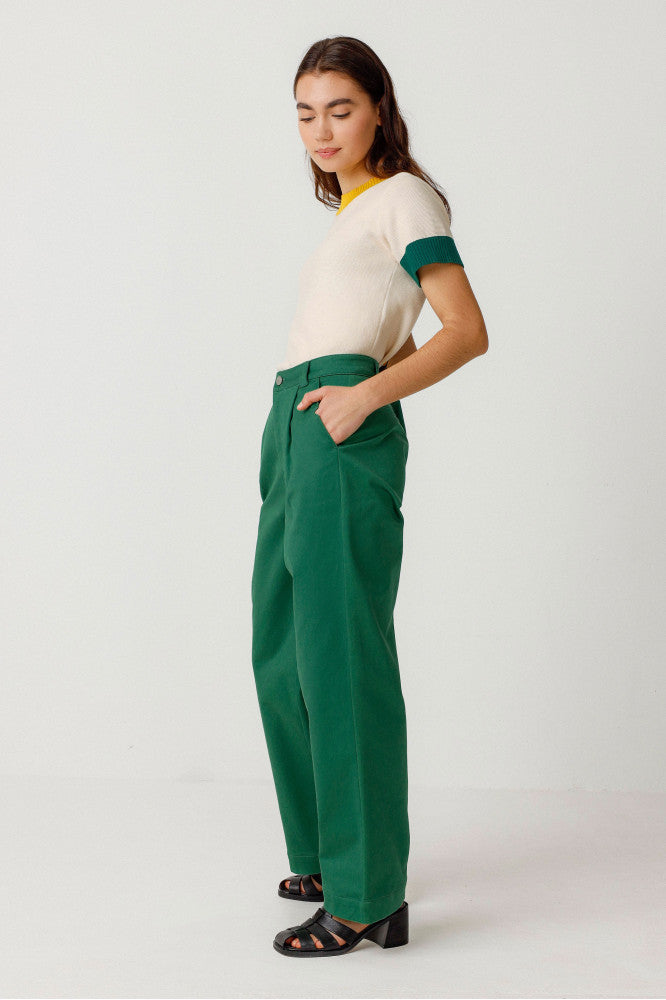 Pantalon ample en coton bio | vert "delika basil green"