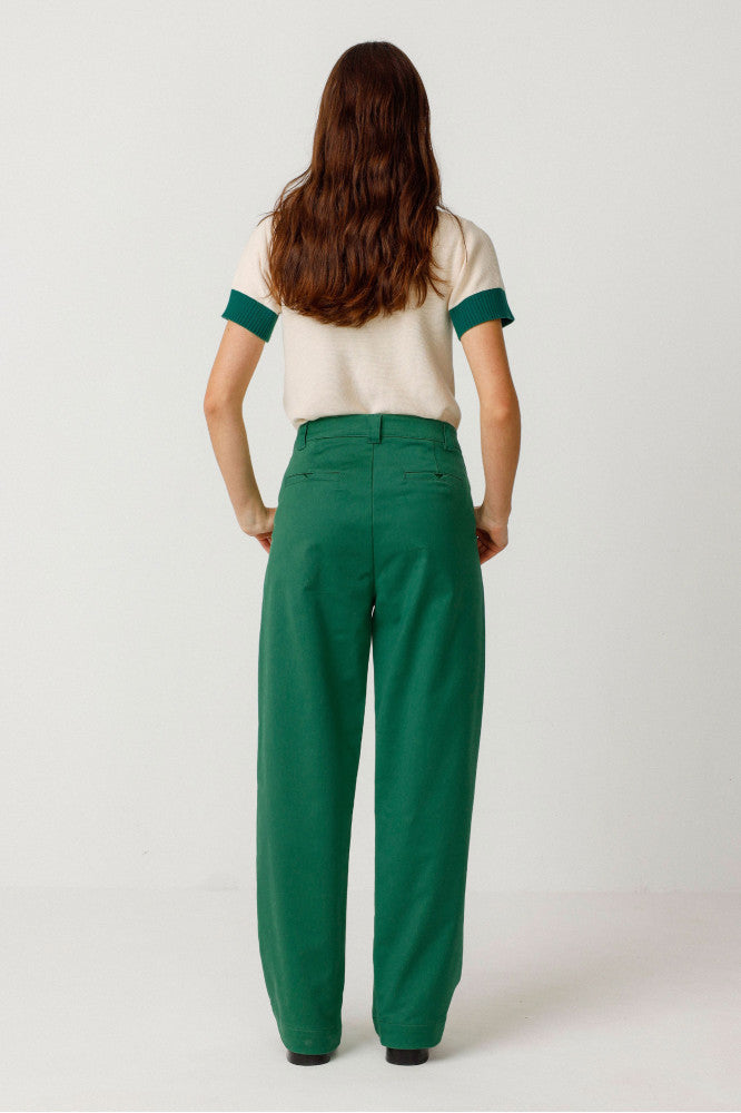 Pantalon ample en coton bio | vert "delika basil green"