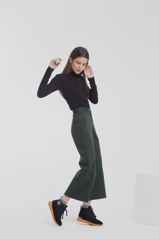 Pantalon large vert en coton bio - Elephant