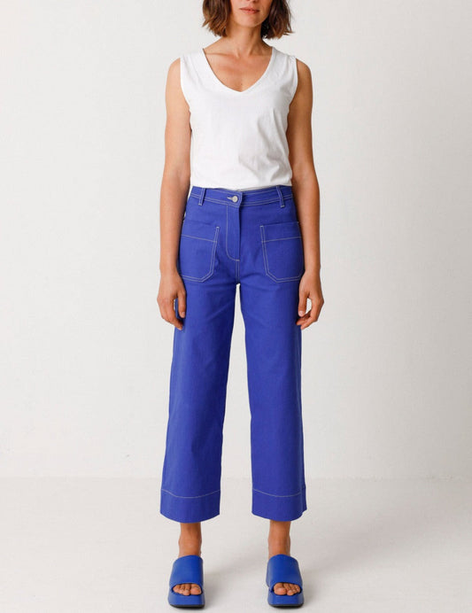 Pantalon droit court en coton bio | bleu "mariartze gots trouser royal blue"