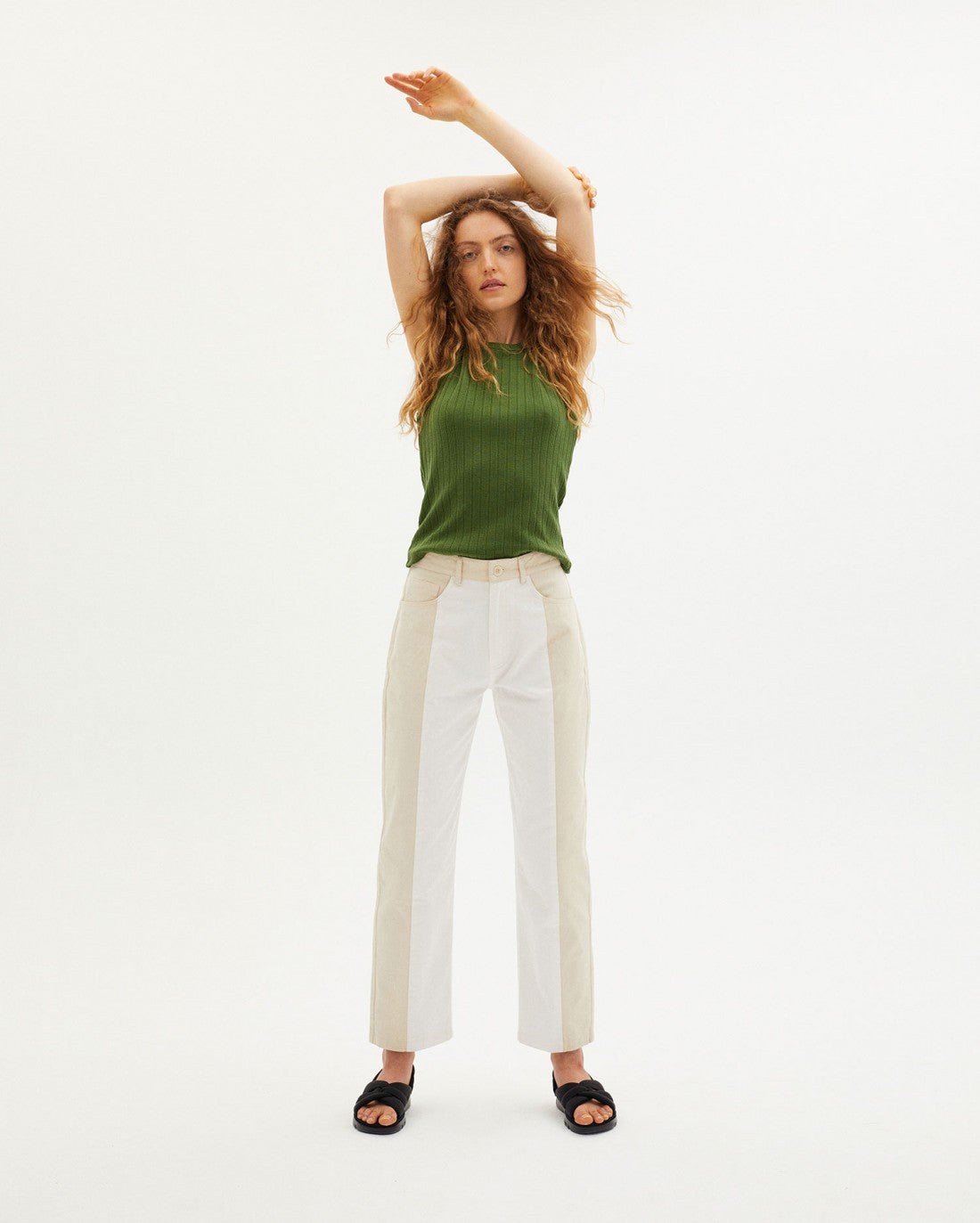 Pantalon bicolore beige et blanc en coton bio - PATCHED NELE PANTS combo