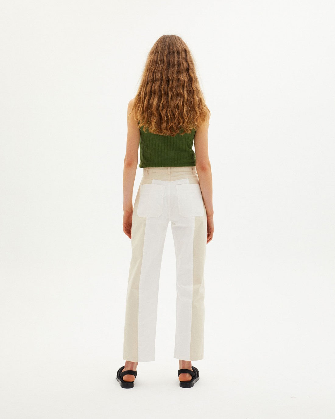 Pantalon bicolore beige et blanc en coton bio - PATCHED NELE PANTS combo