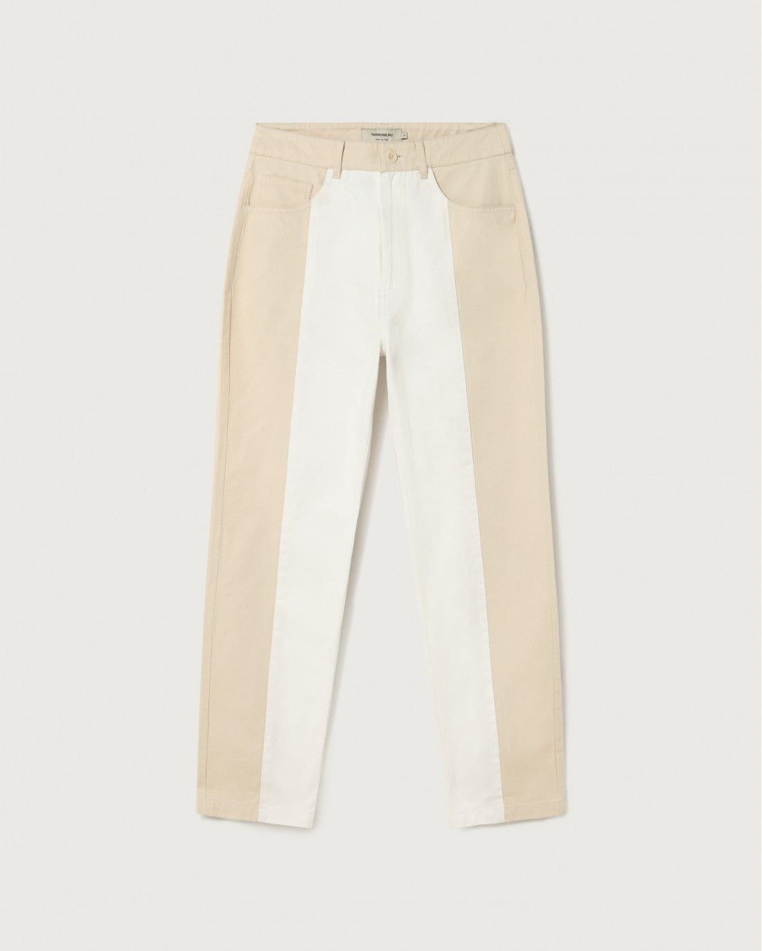 Pantalon bicolore beige et blanc en coton bio - PATCHED NELE PANTS combo