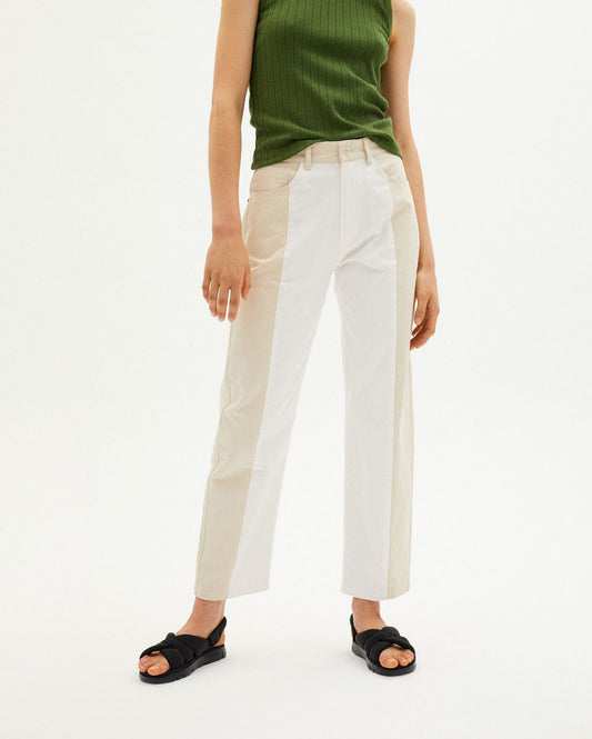 Pantalon bicolore beige et blanc en coton bio - PATCHED NELE PANTS combo
