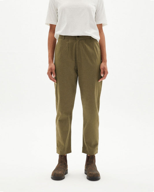 Pantalon à pinces vert olive en coton bio - rina olive green