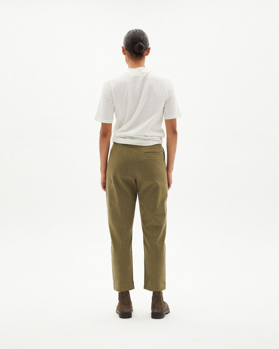 Pantalon à pinces vert olive en coton bio - rina olive green