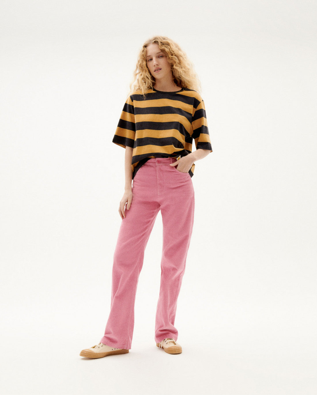 Pantalon ample rose velours en coton bio - pink corduroy theresa pants