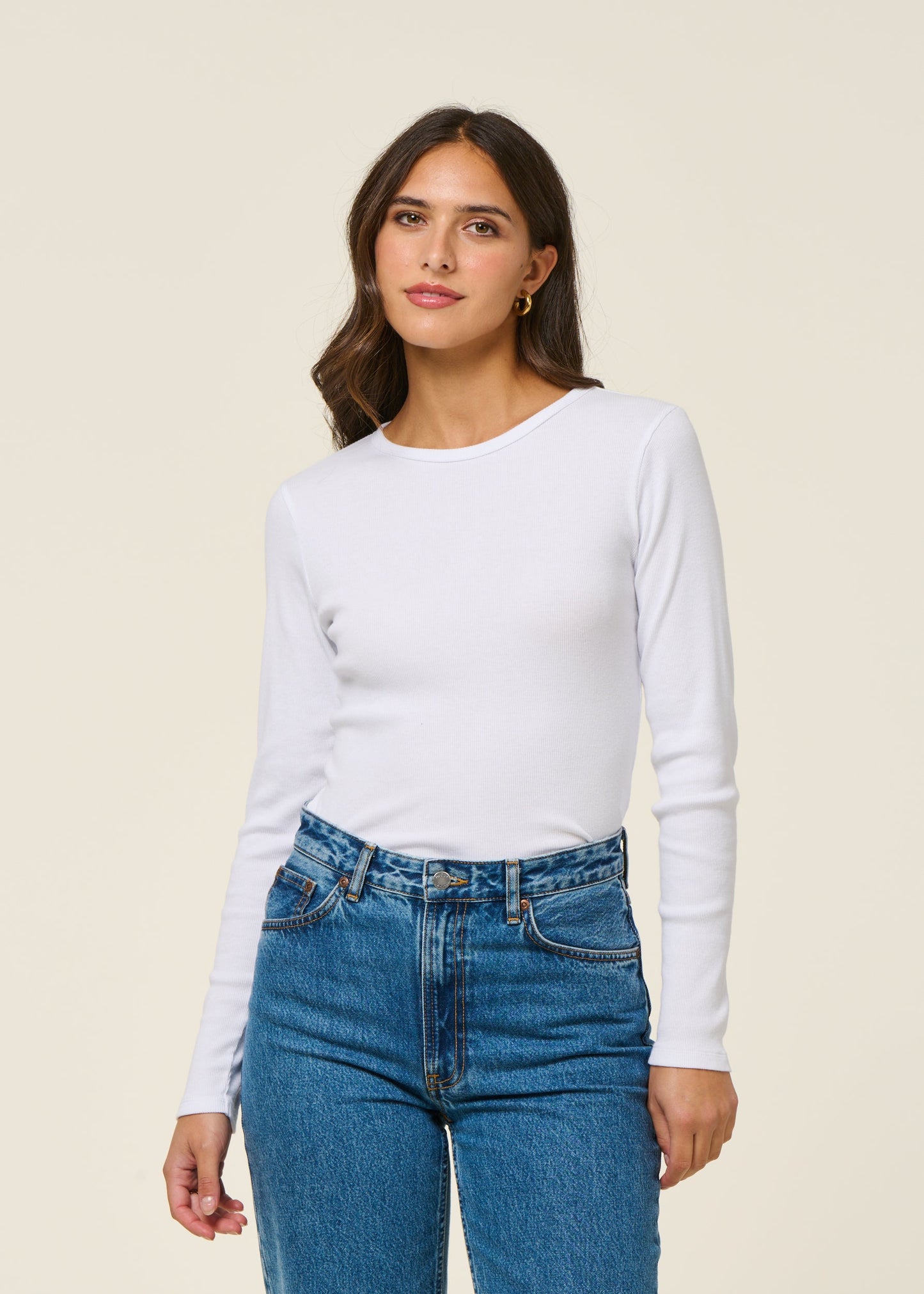 T-shirt manches longues côtelé en coton bio | blanc