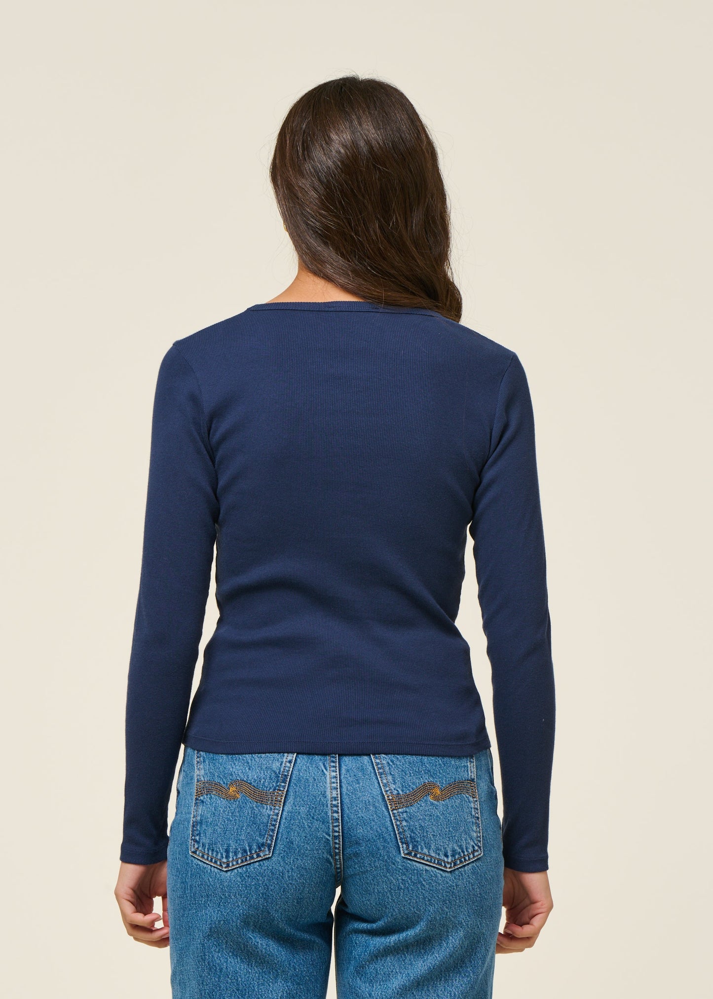 T-shirt manches longues côtelé en coton bio | bleu marine