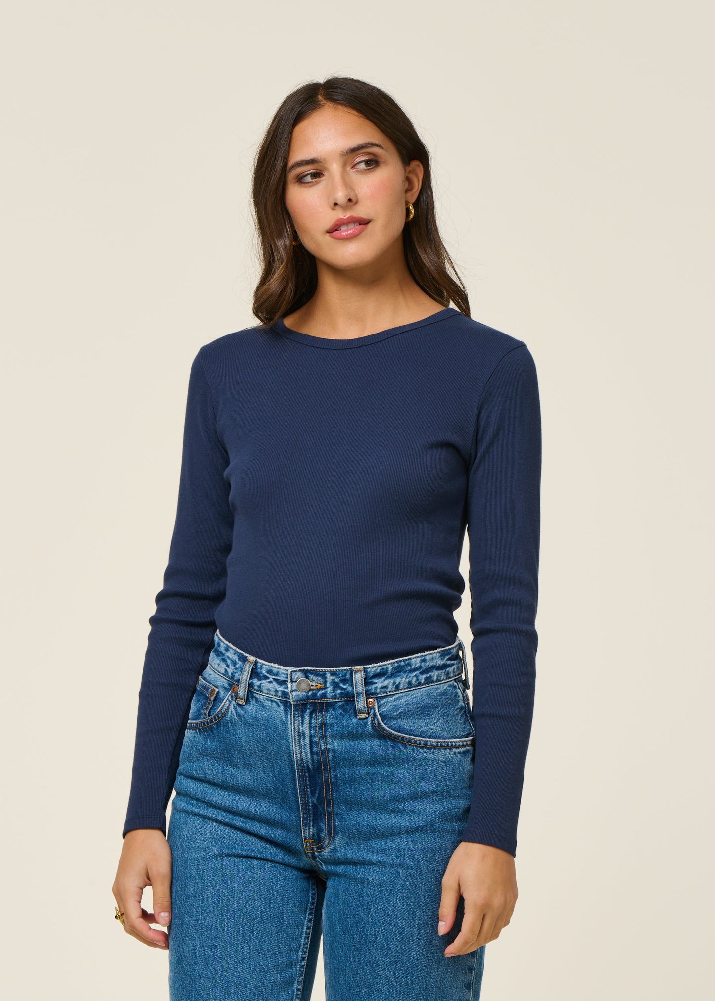 T-shirt manches longues côtelé en coton bio | bleu marine