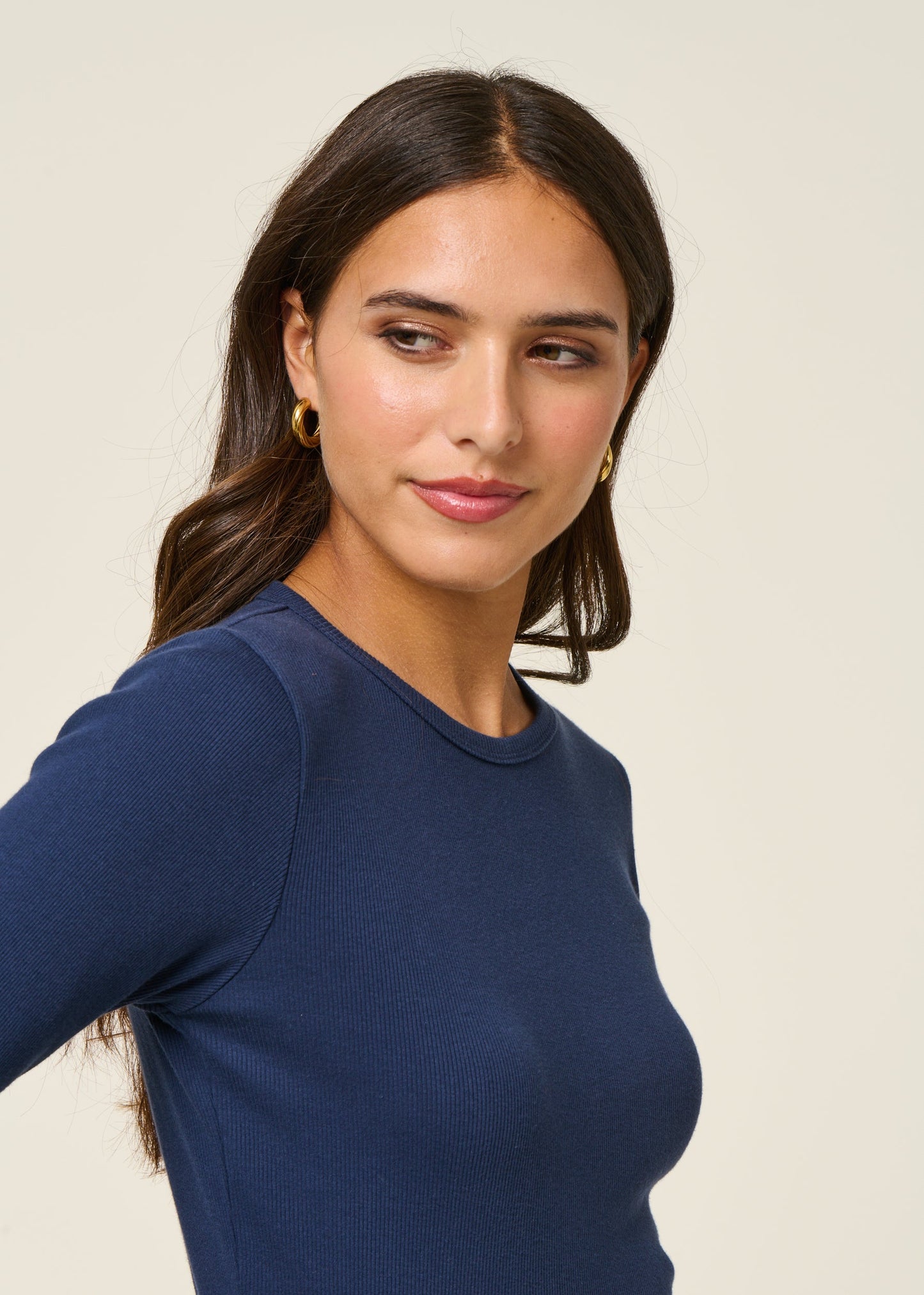 T-shirt manches longues côtelé en coton bio | bleu marine