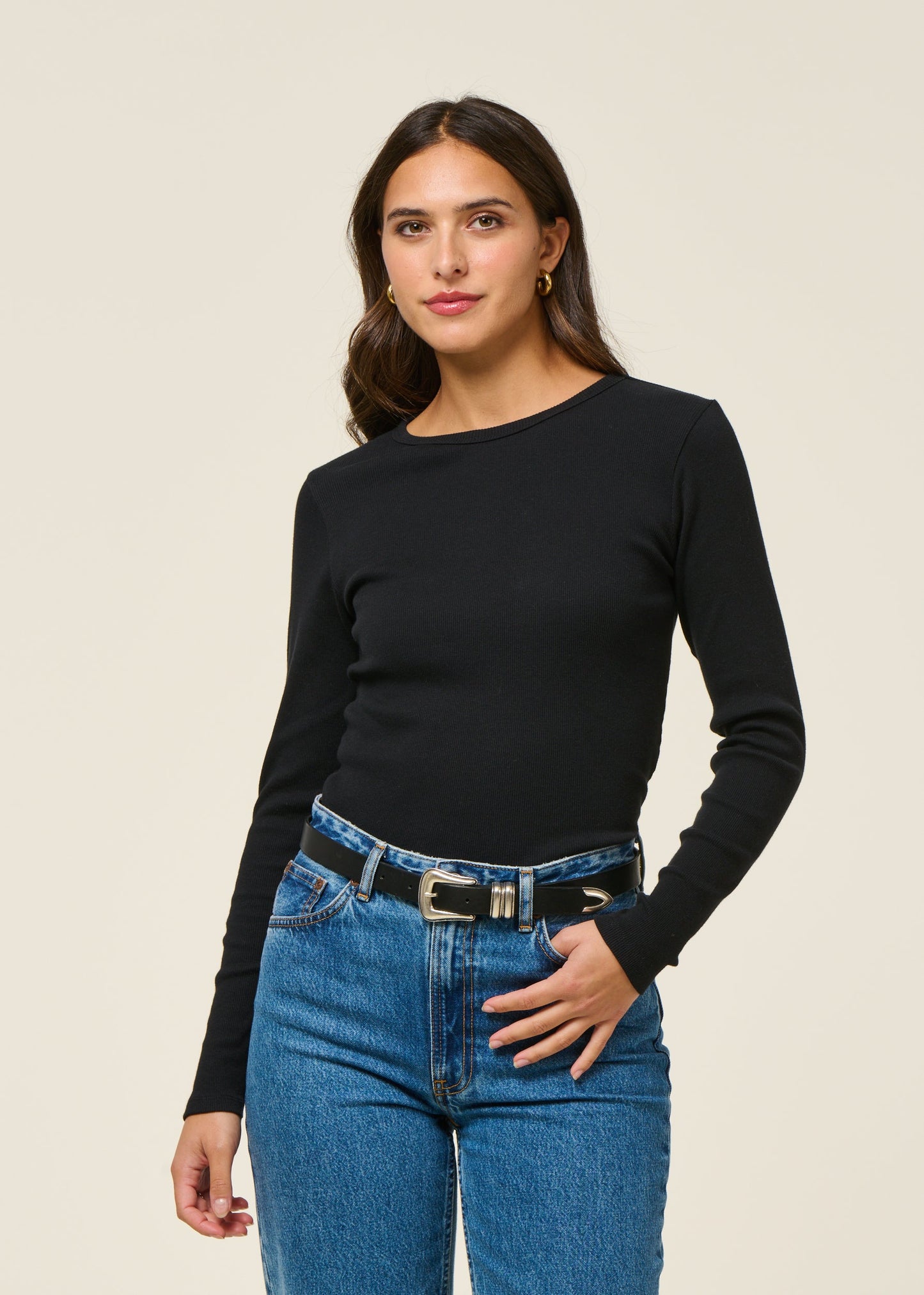 T-shirt manches longues côtelé en coton bio | noir