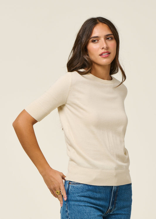 Pull manches courtes en coton bio | écru "suéter muike - ivory"