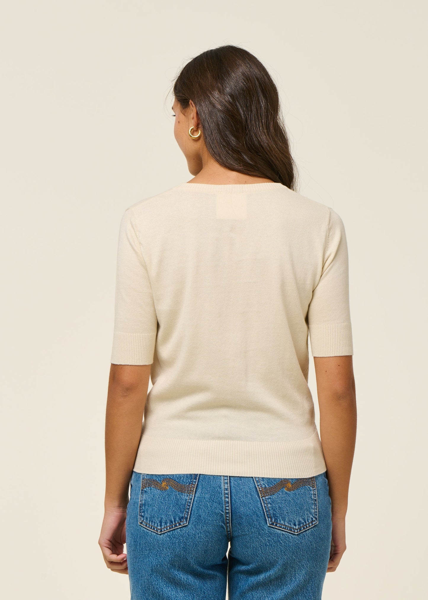 Pull manches courtes en coton bio | écru "suéter muike - ivory"