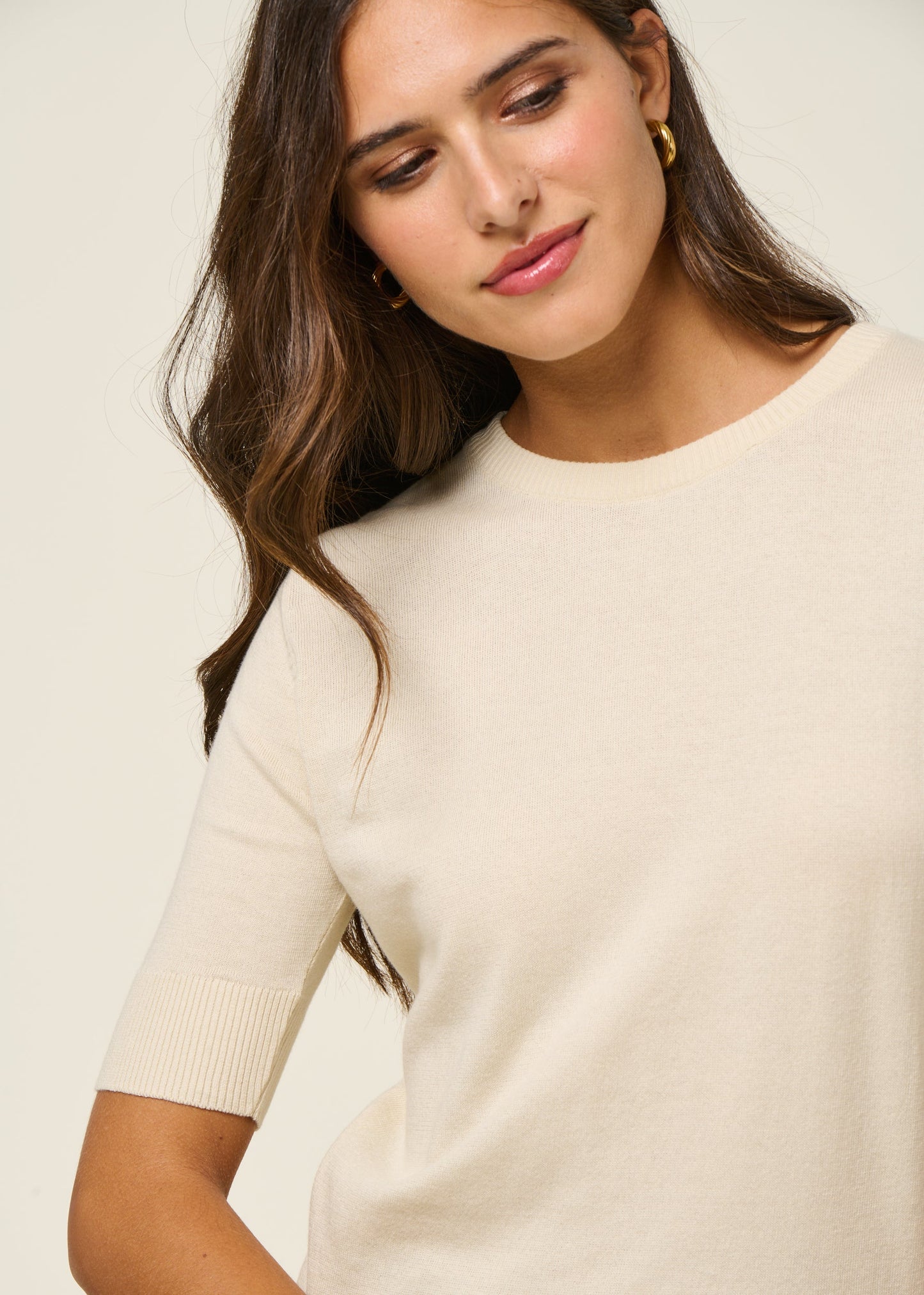Pull manches courtes en coton bio | écru "suéter muike - ivory"