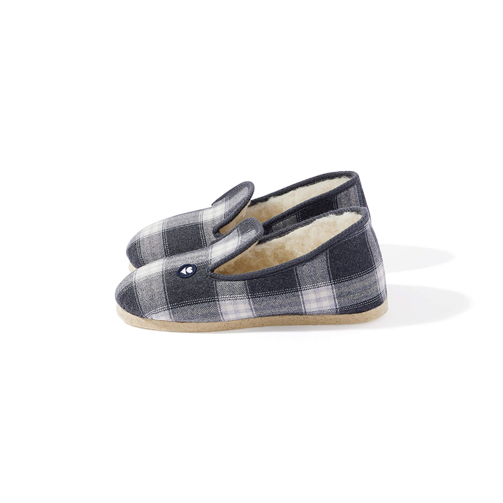 Pantoufles tartan gris en coton upcyclé - tartan gris