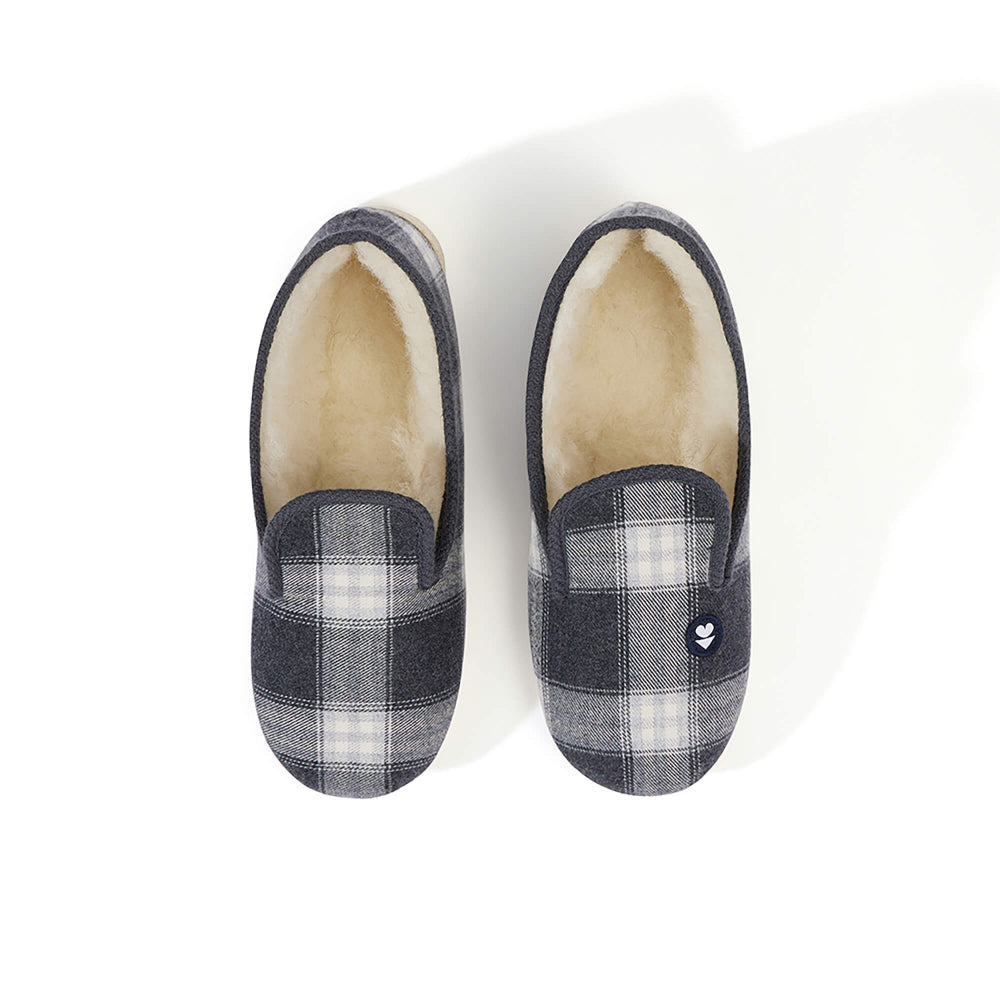 Pantoufles tartan gris en coton upcyclé - tartan gris