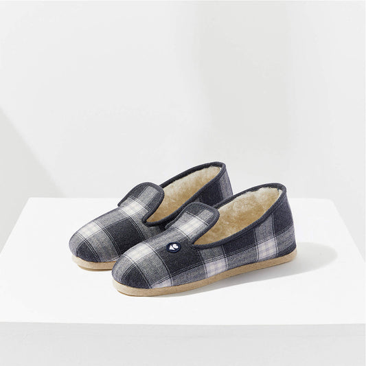 Pantoufles tartan gris en coton upcyclé - tartan gris