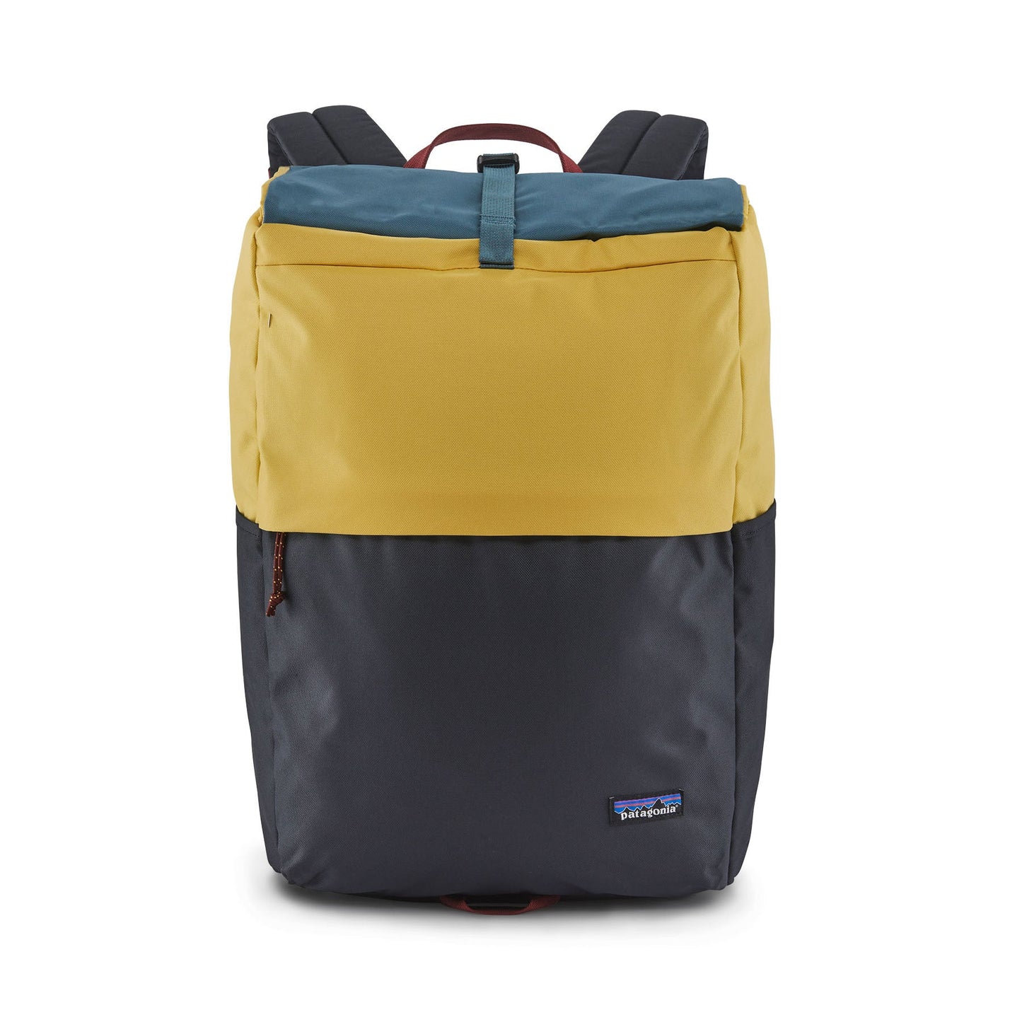 Sac à dos noir, bleu et jaune en matières recyclées -  arbor roll top pack patchwork pitch blue