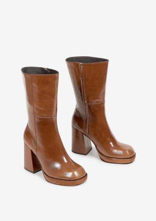 Bottes à talons en cuir certifié | Marron "patrona cafe"