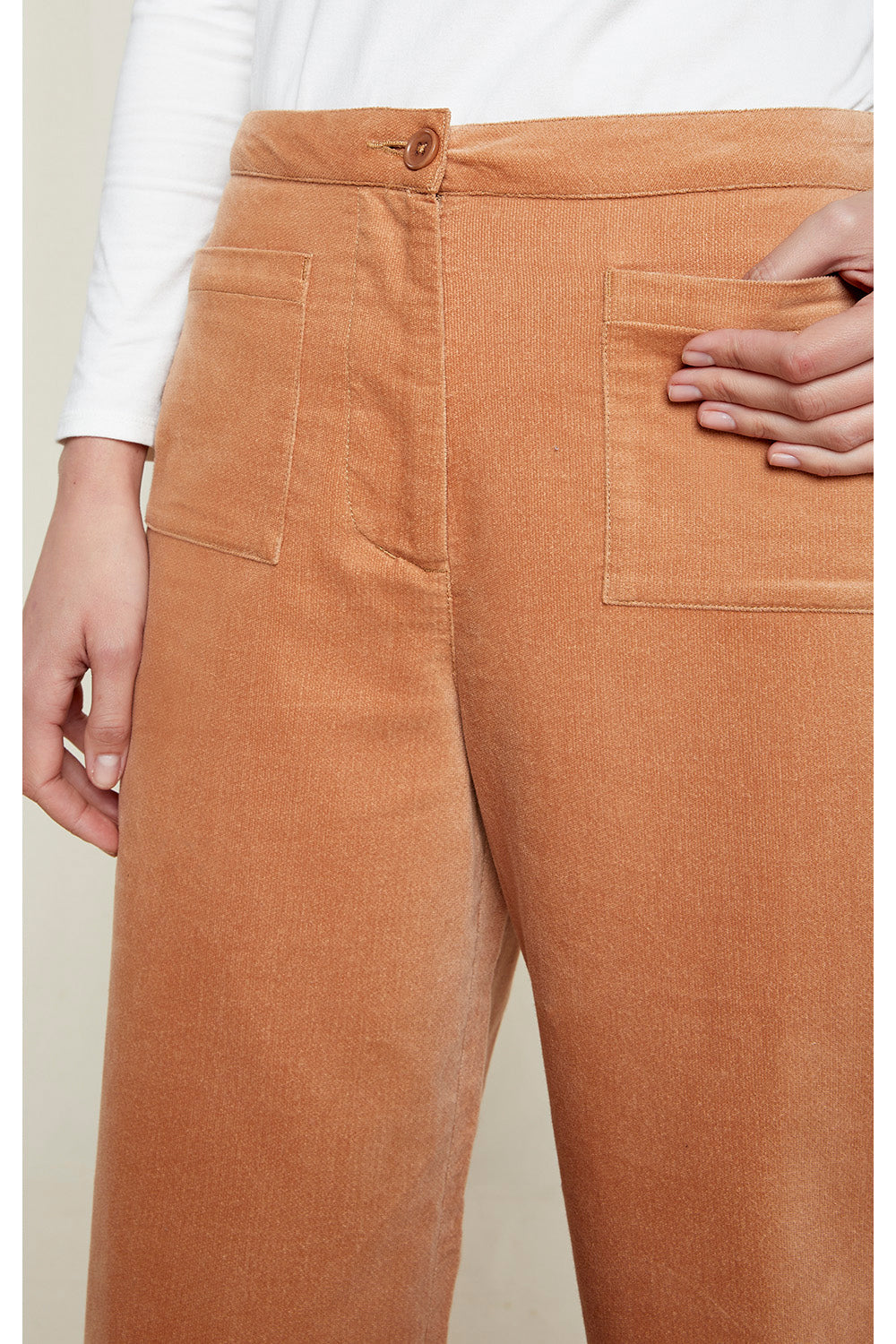 Pantalon droit camel velours en coton bio - paula