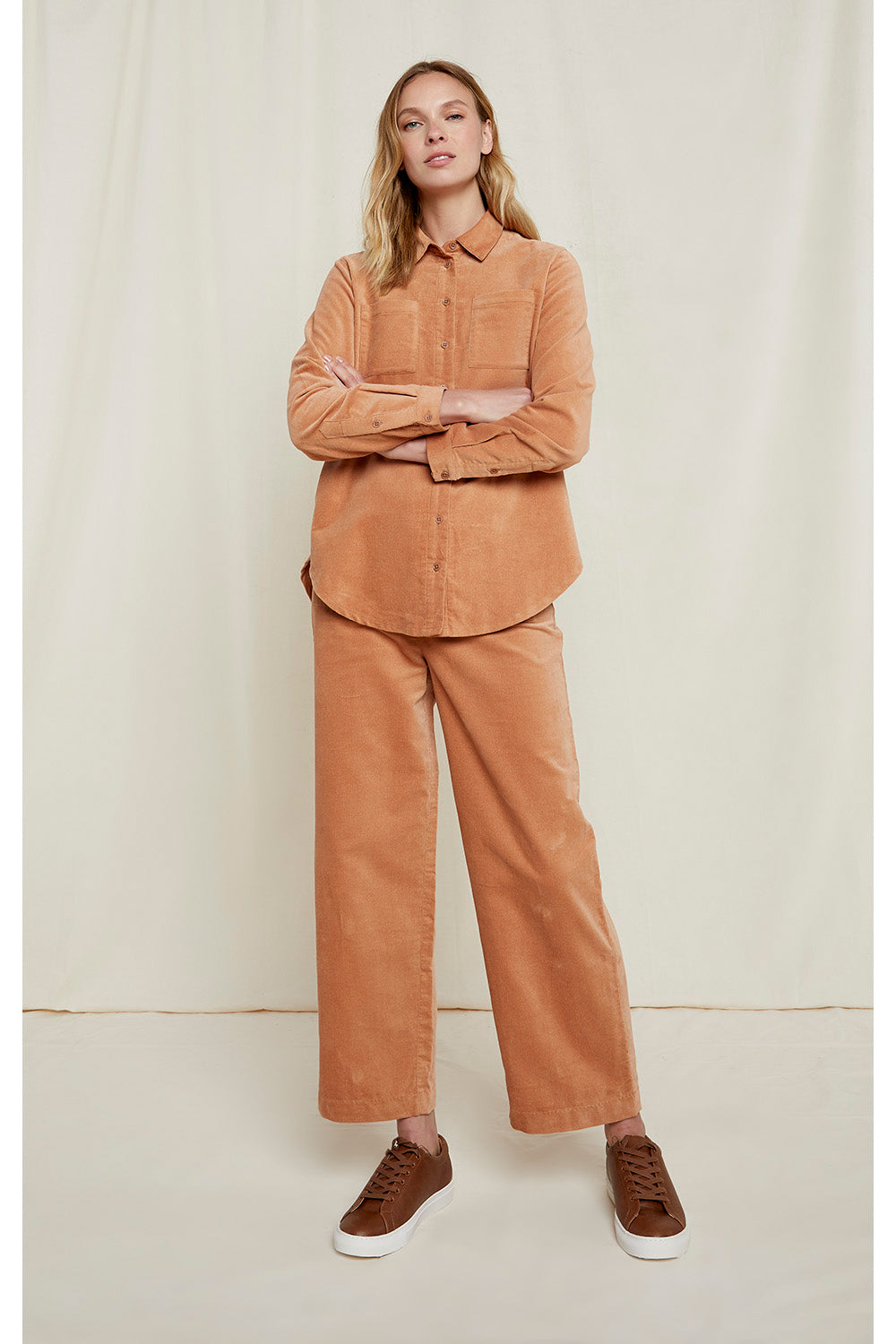 Pantalon droit camel velours en coton bio - paula