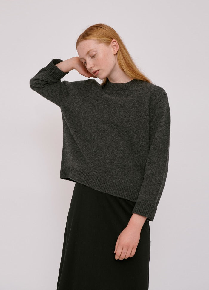 Pull gris en laine recyclé - Boxy grey melange