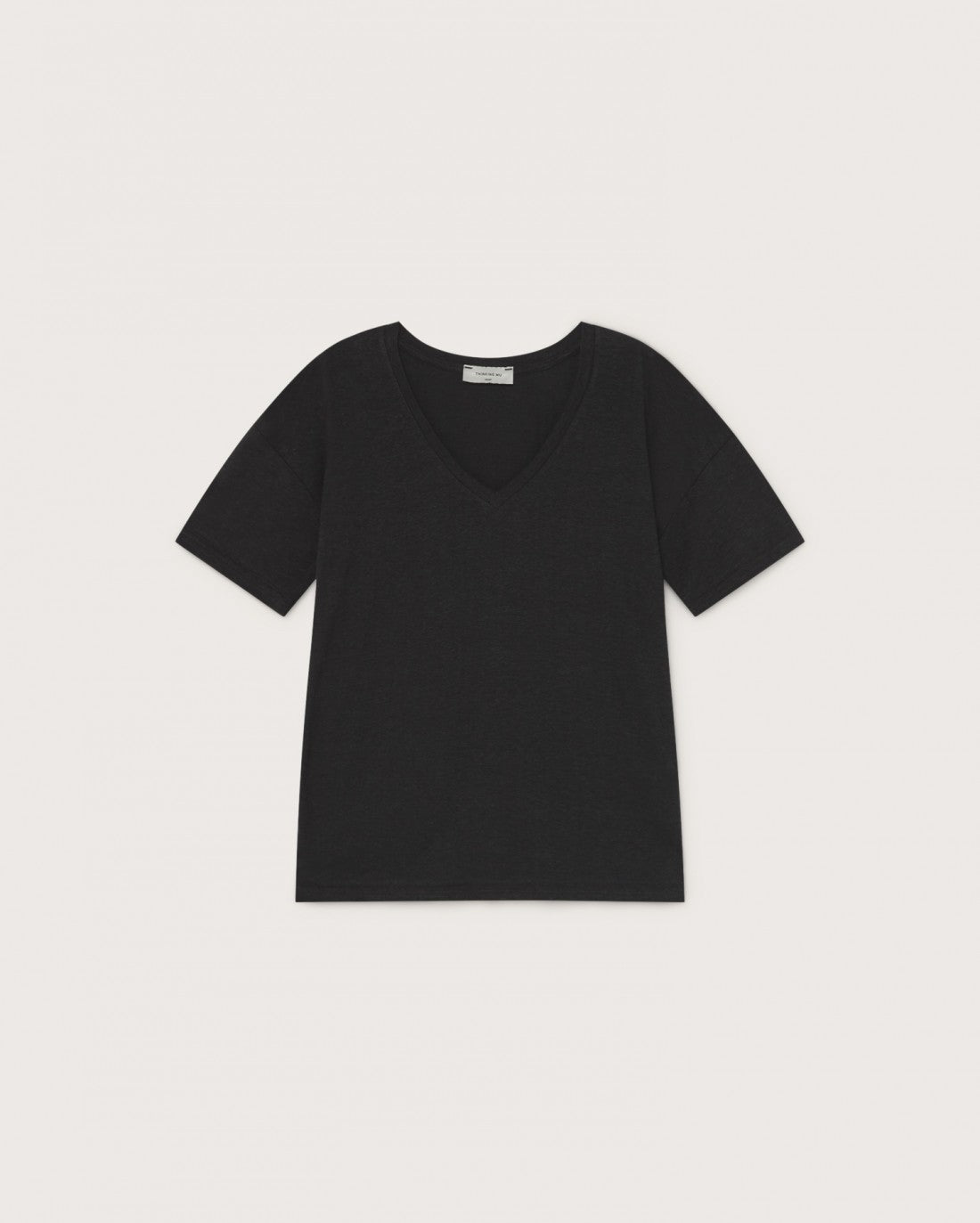 T-shirt col V noir en chanvre et coton bio - Hemp clavel