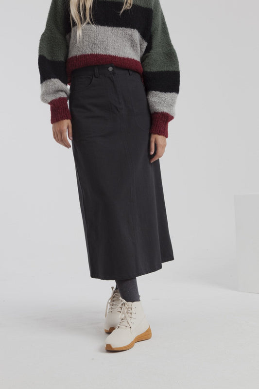 Jupe longue twill noire en coton bio - Valentina