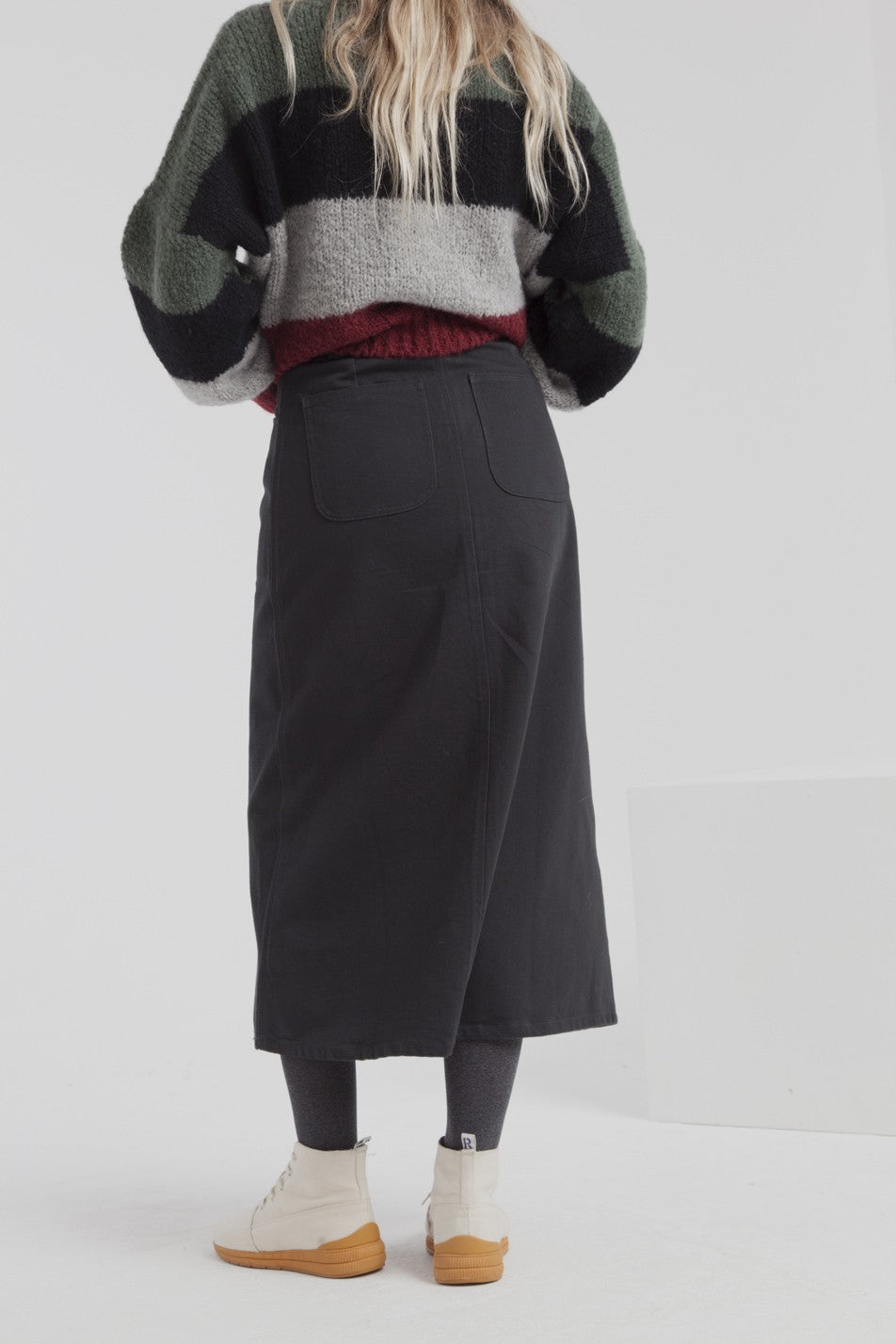 Jupe longue twill noire en coton bio - Valentina