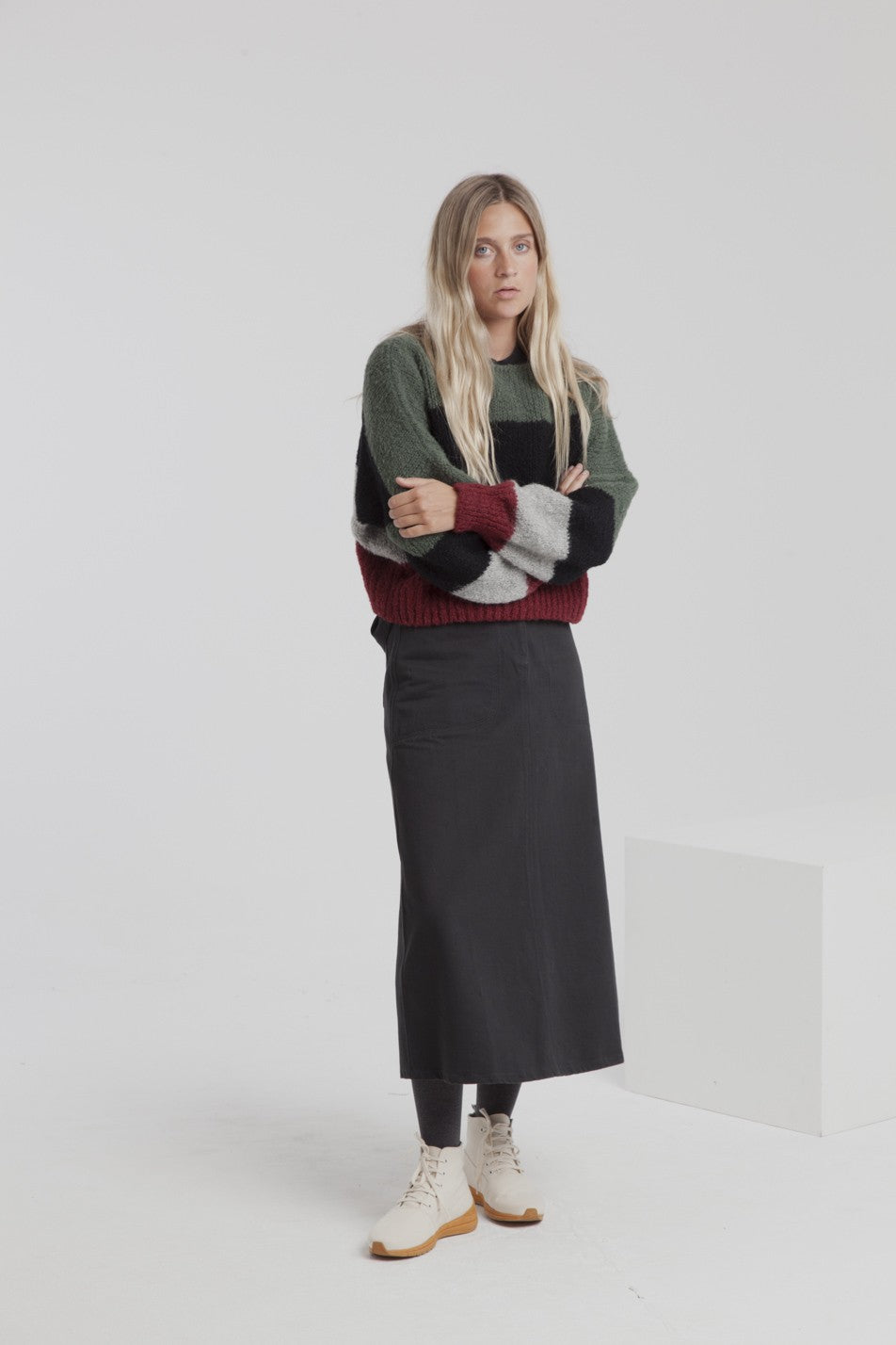 Jupe longue twill noire en coton bio - Valentina