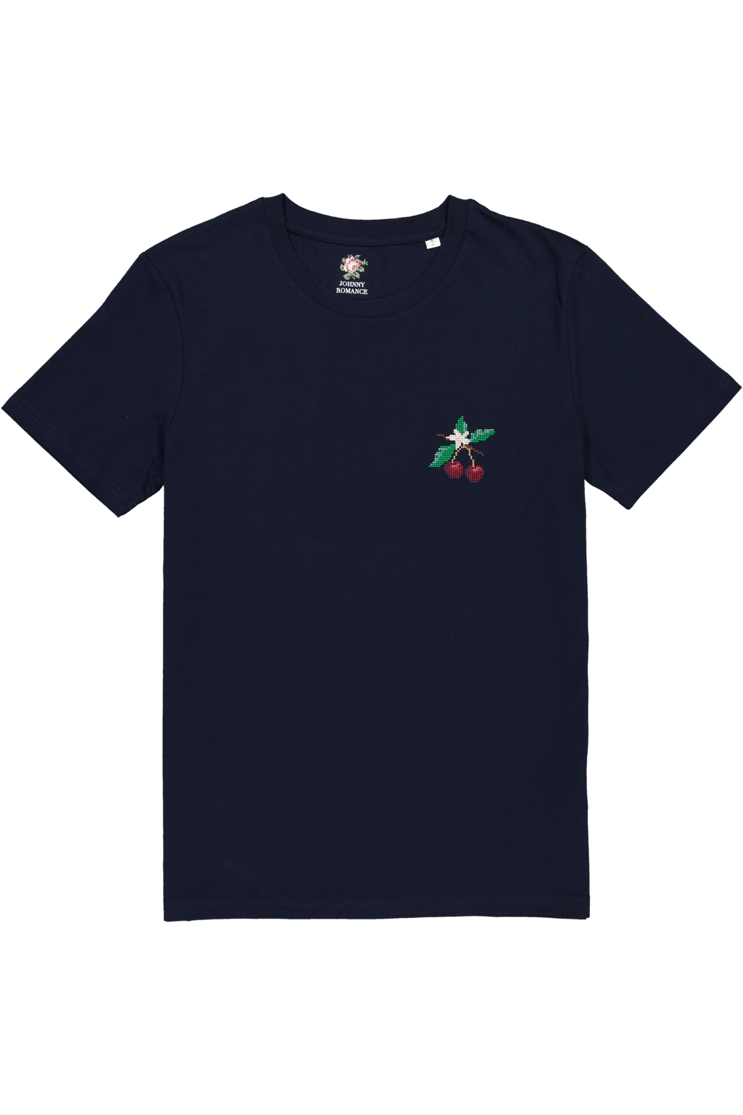 T-shirt marine brodé en coton bio - griottes marine