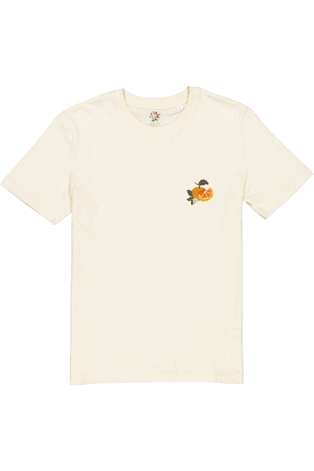 Tee-shirt ecru brodé en coton bio - mandarine - ecru