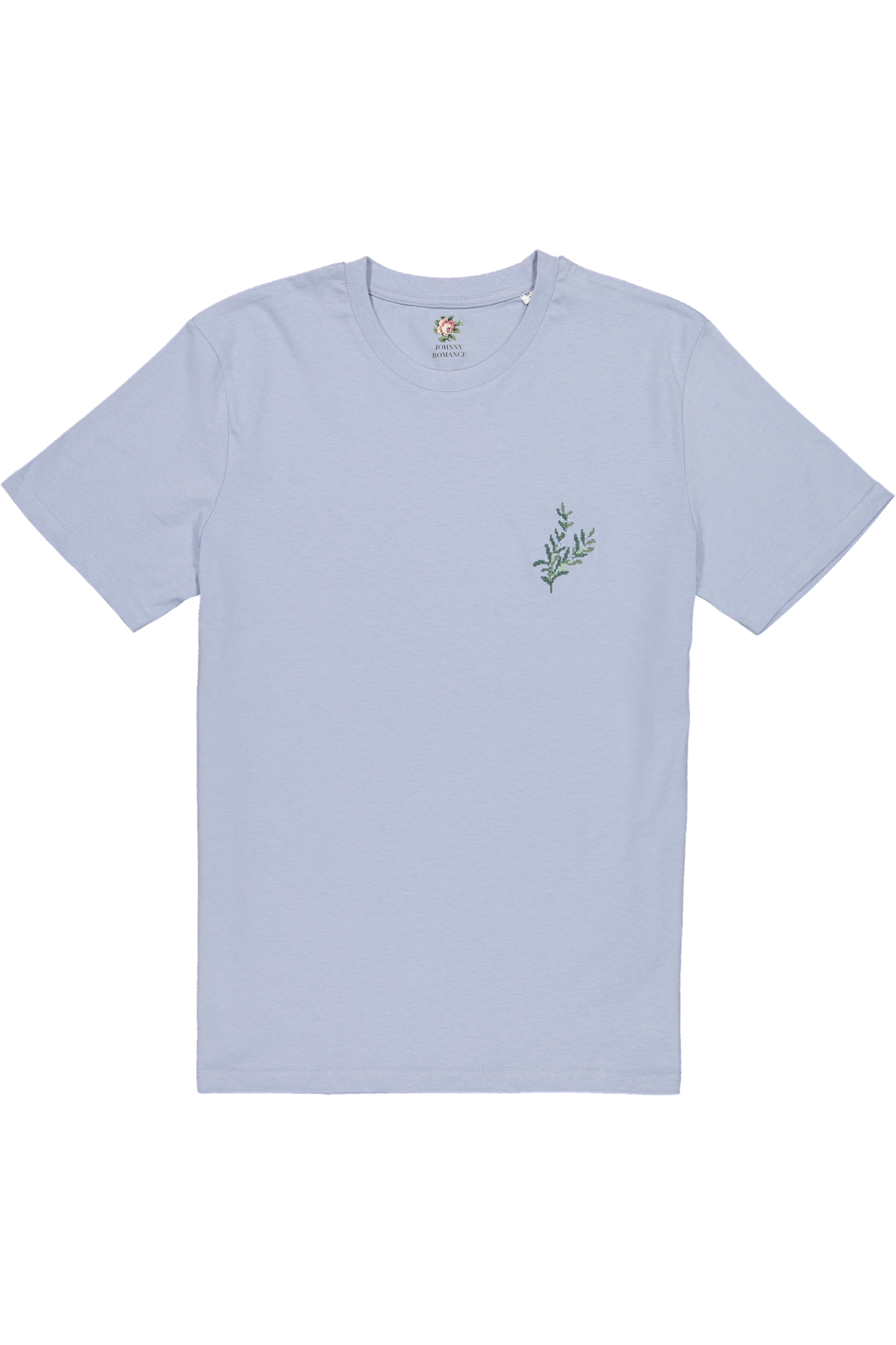 T-shirt bleu pastel brodé en coton bio - romarin bleu pastel