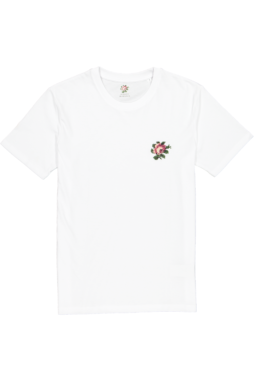 T-shirt brodé blanc en coton bio - Rose