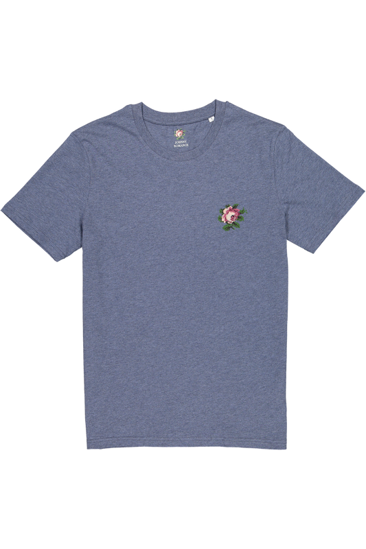 Tee-shirt bleu chine brodé en coton bio - rose - bleu chine