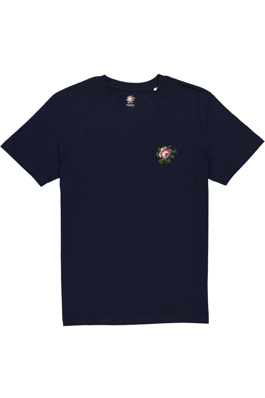 T-shirt brodé marine en coton bio - Rose