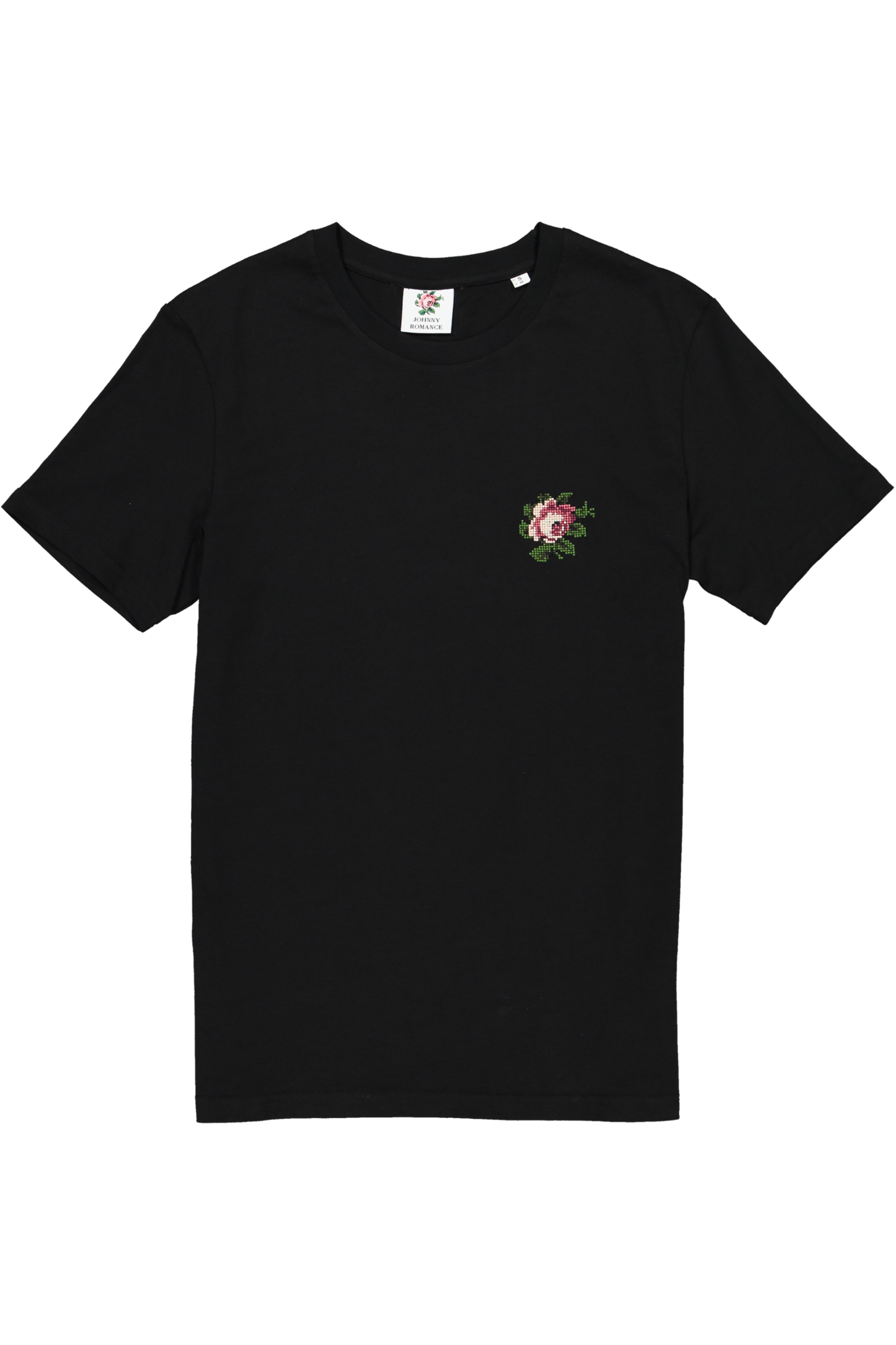 T-shirt brodé noir en coton bio - Rose