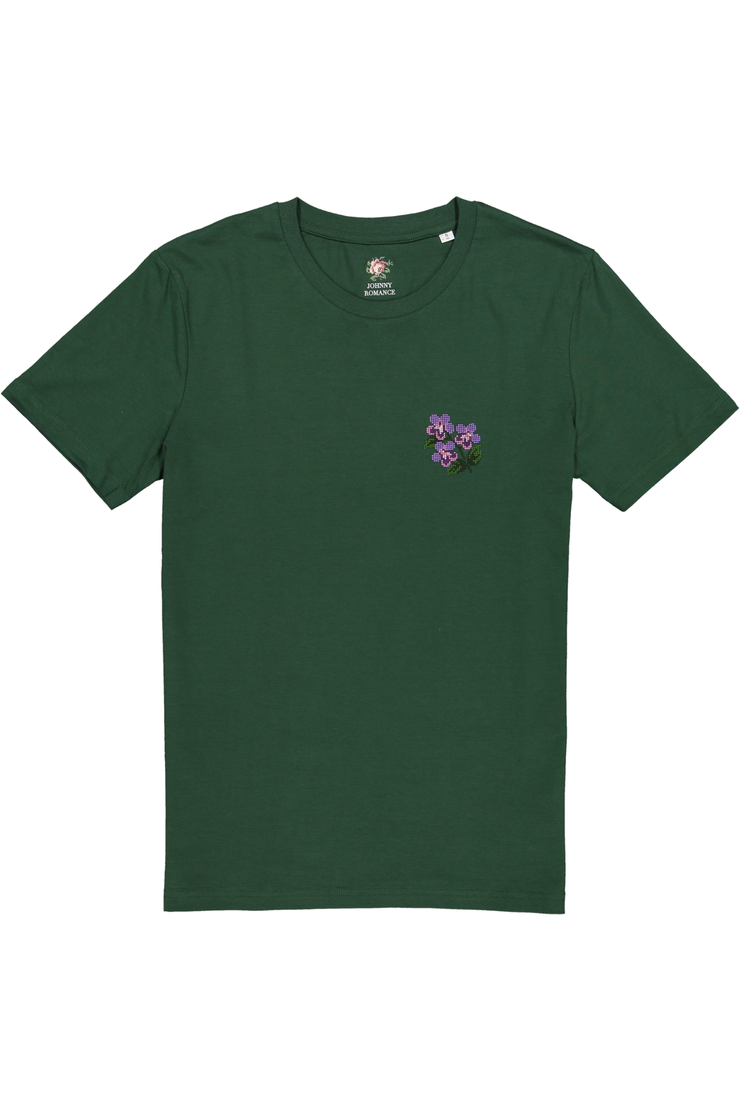T-shirt vert bouteille brodé en coton bio - violettes vert bouteille
