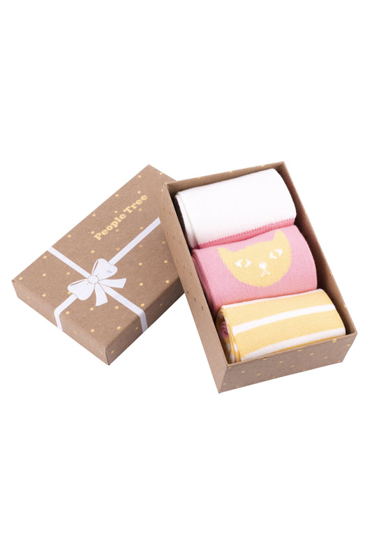 Pack de trois paires de chaussettes à motifs roses en coton bio