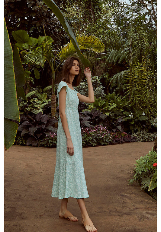 Robe longue vert menthe fleurie en tencel - Pippa