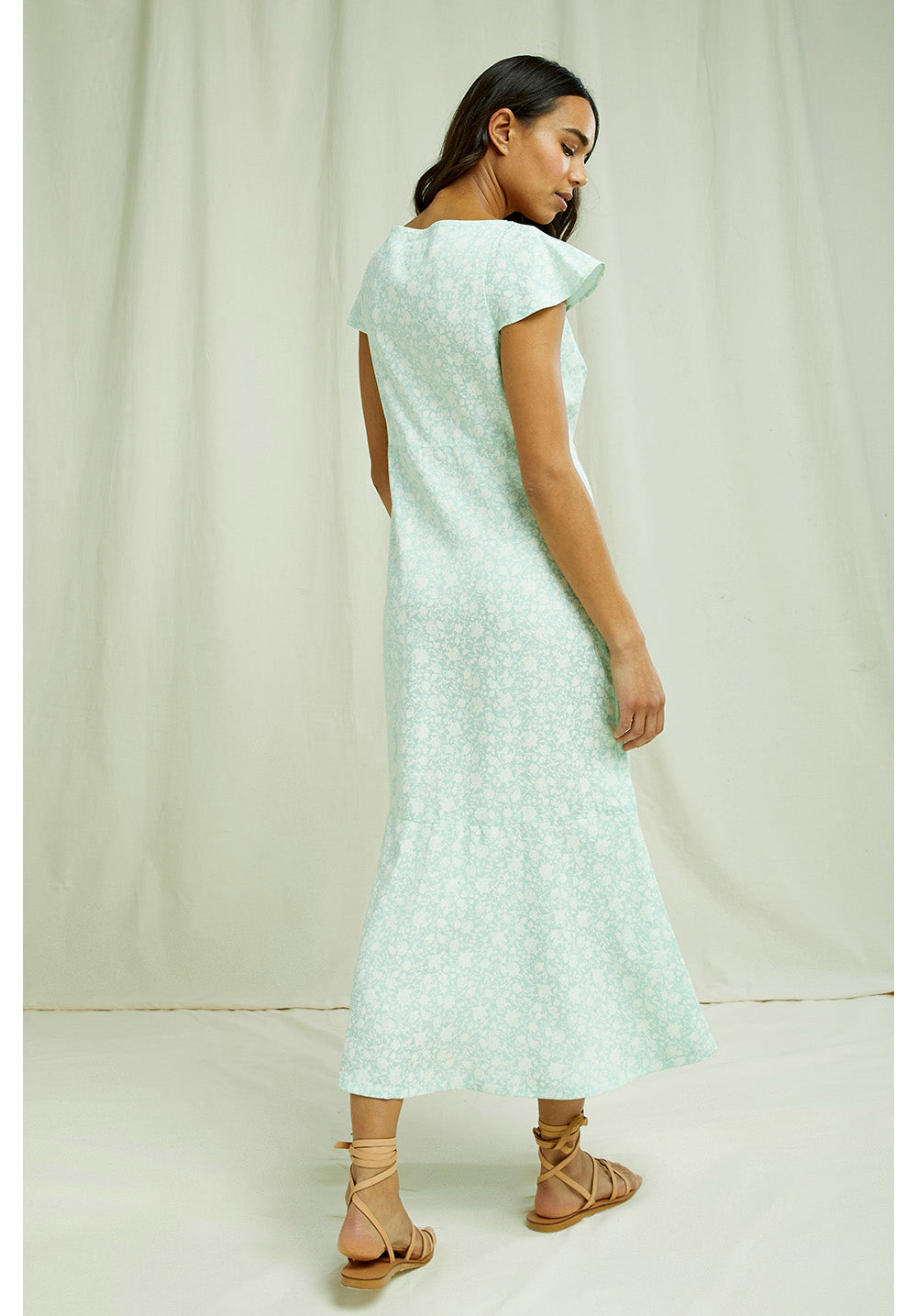 Robe longue vert menthe fleurie en tencel - Pippa