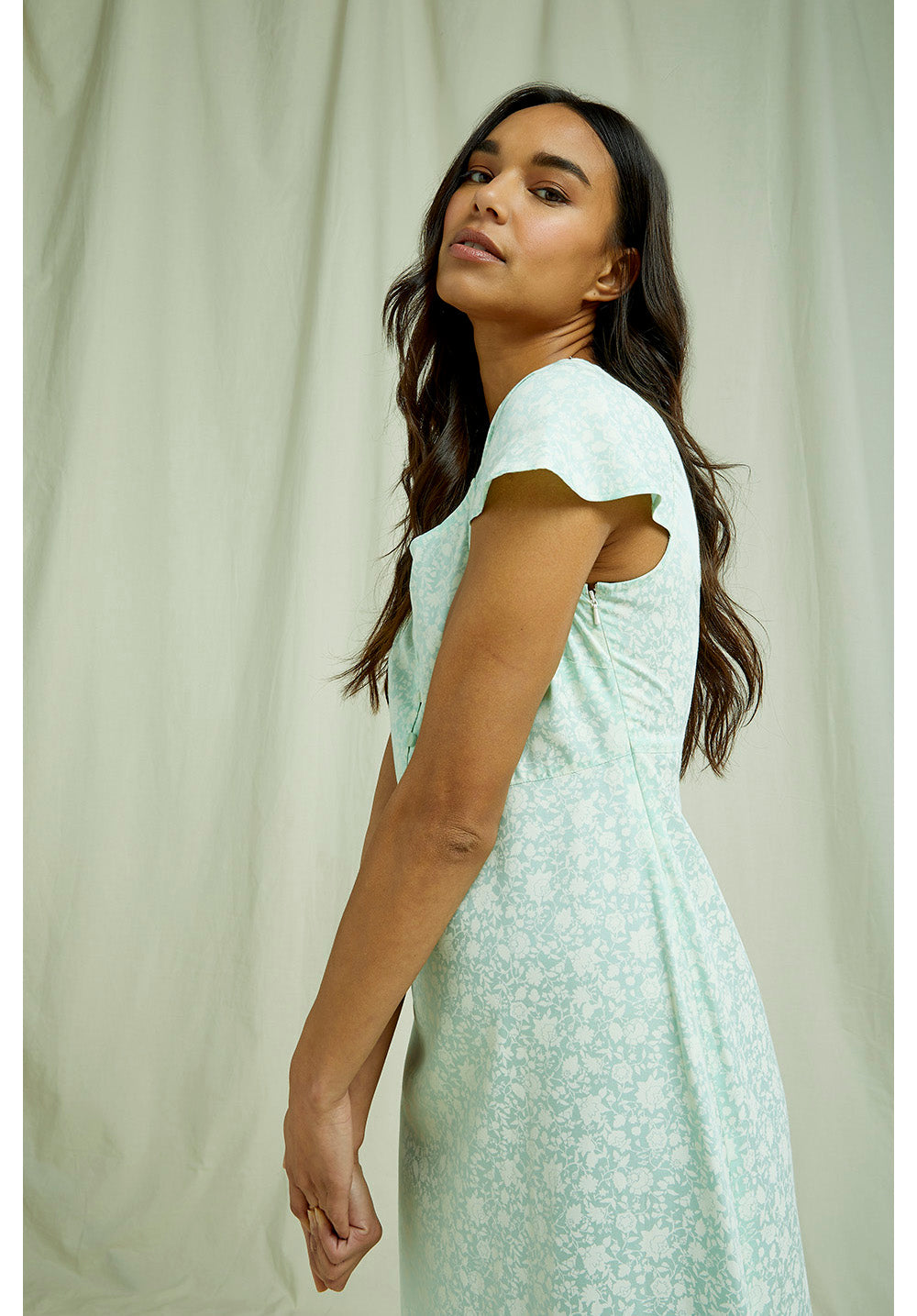 Robe longue vert menthe fleurie en tencel - Pippa