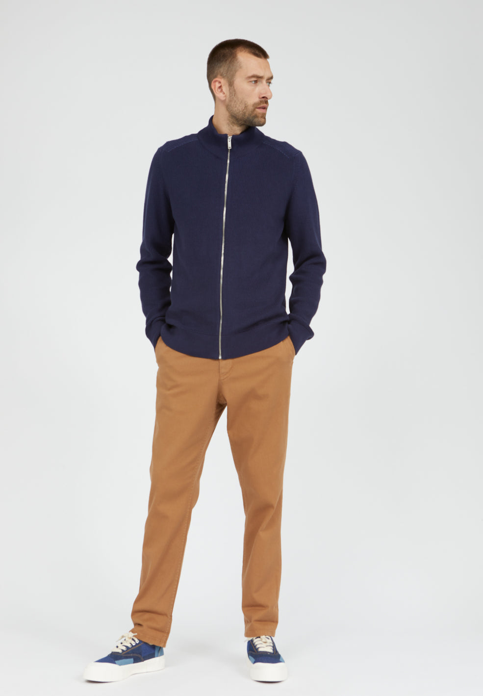 Gilet zippé marine en coton bio - Plaata