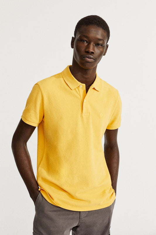 Polo slim piqué moutarde en coton bio - Ted slim