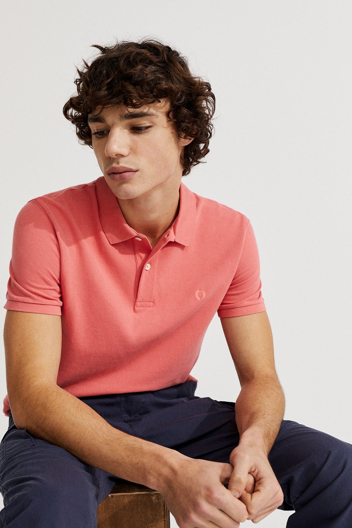 Polo slim piqué corail en coton bio et recyclé - Ted slim