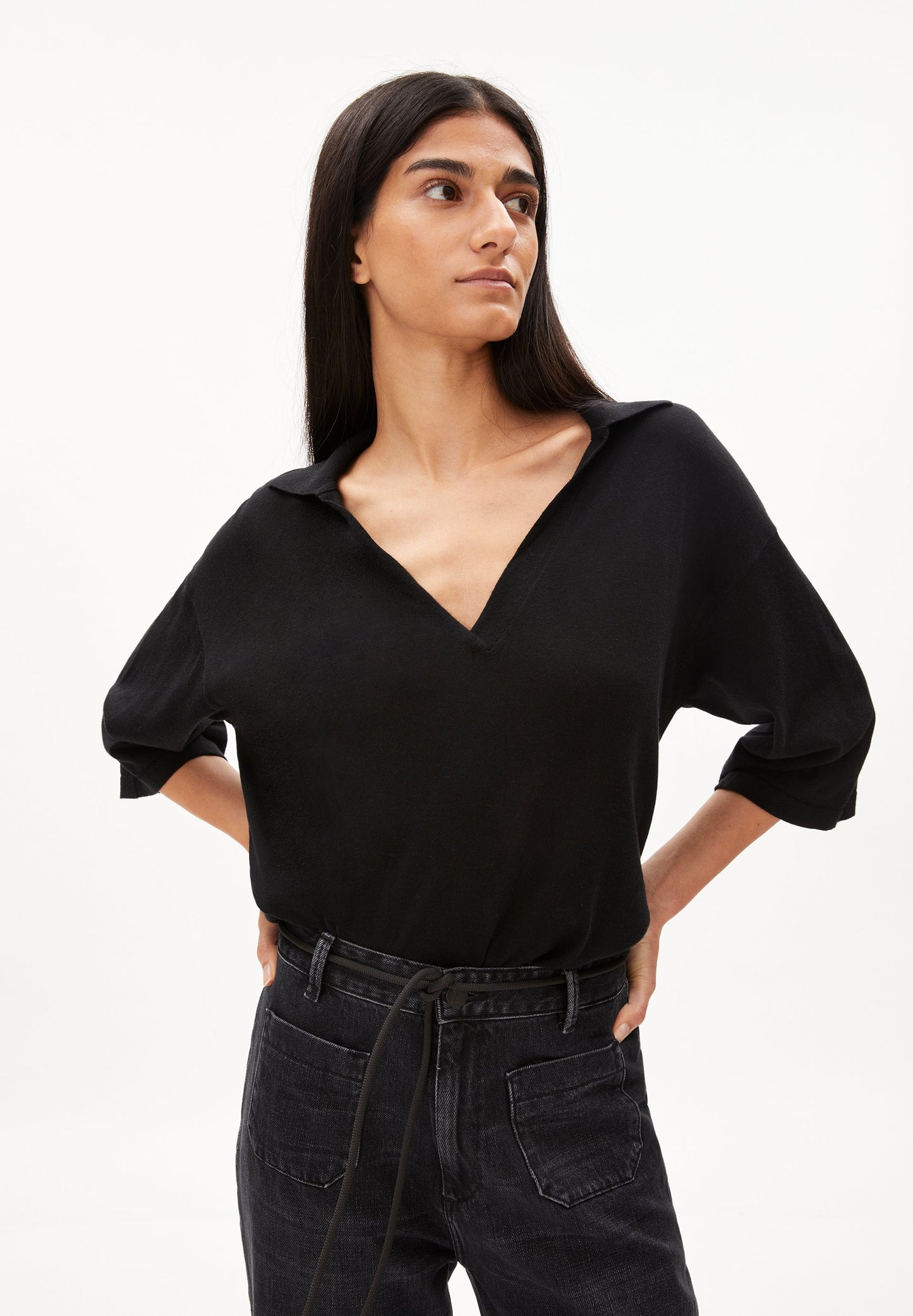 Pull léger noir en tencel et coton bio - polodaa black