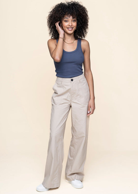 Pantalon ample en coton biologique | beige "posey mid-rise wide slub yarn cropped pants feather gray"
