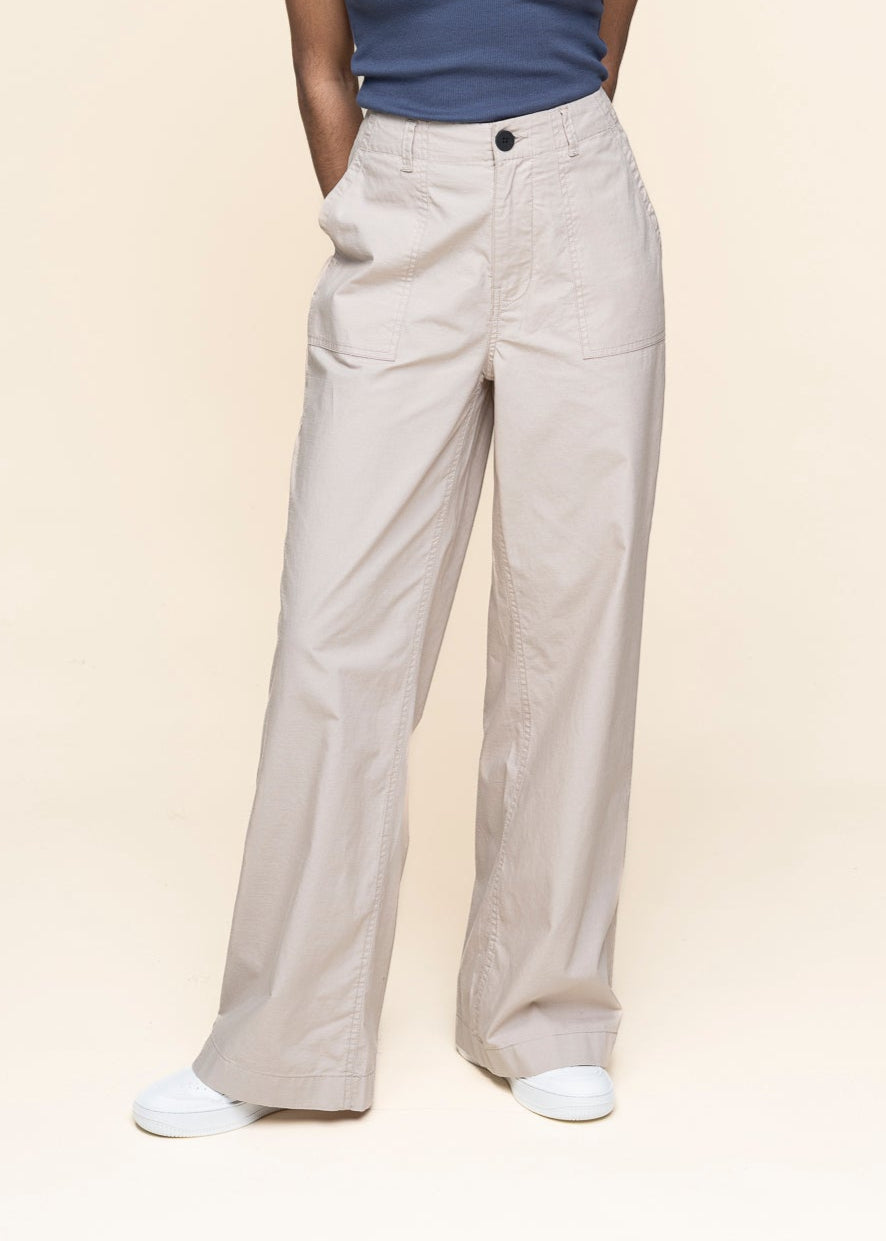 Pantalon ample en coton biologique | beige "posey mid-rise wide slub yarn cropped pants feather gray"